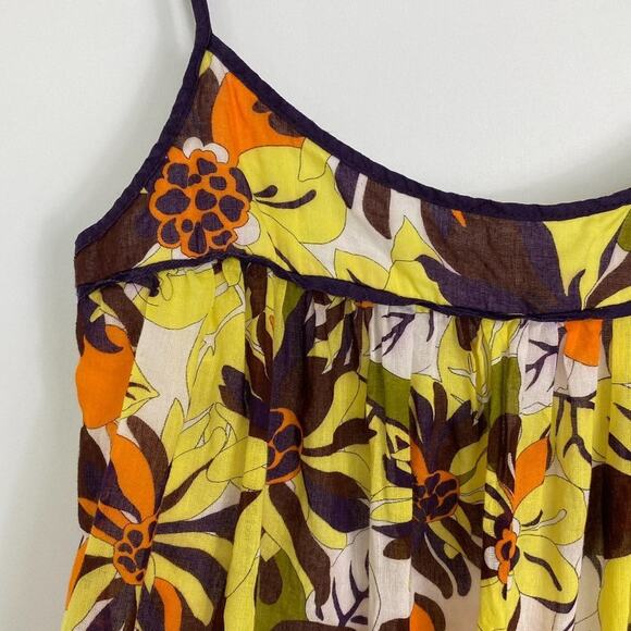Milly New York Yellow Brown Floral Print Flowy Babydoll Cami Top Tank Blouse - Picture 4 of 9